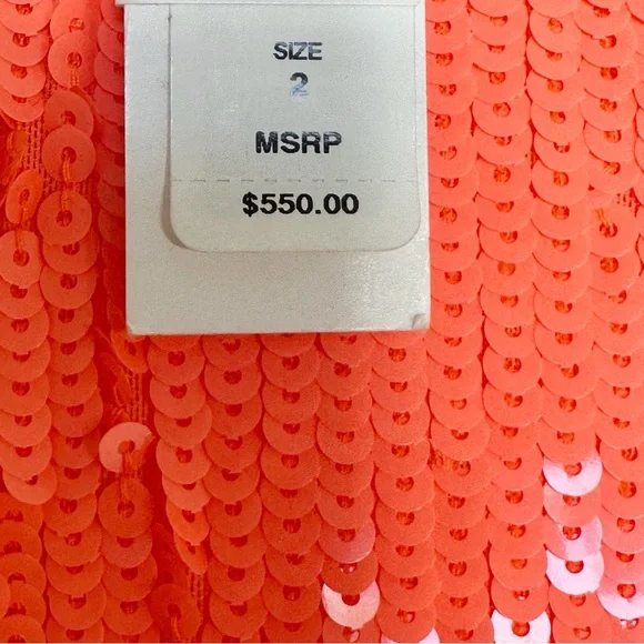 Alice + Olivia Cara Orange Sequined Mesh Sleeveless Mini Dress Size 2 - Picture 13 of 16